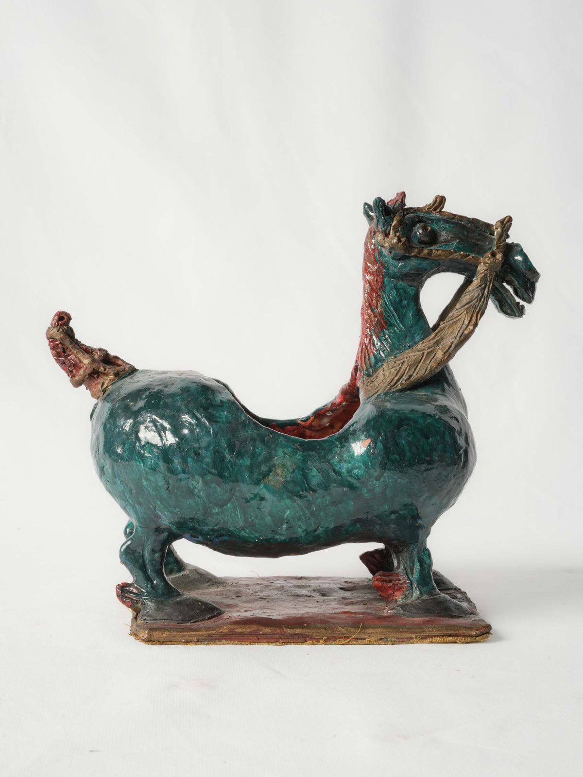 French Terracotta Horse Sculpture w/ Vivid Glaze, Signed and Dated 1967 - 10¾" x 12¼"