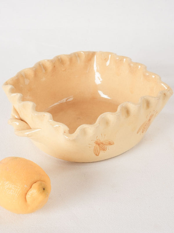 Vintage yellow-glazed bee-designed square bowl