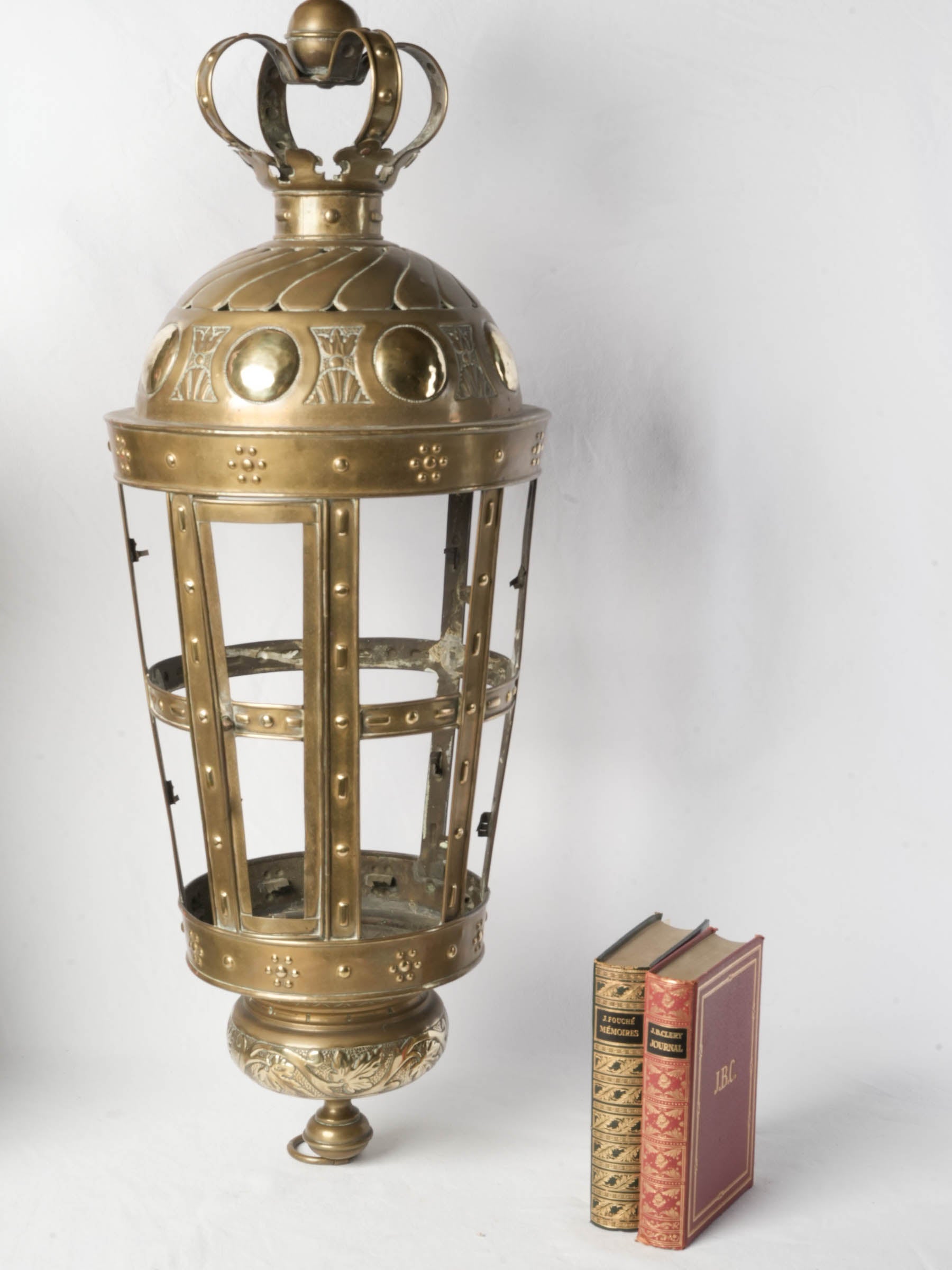 Large Repoussé Brass Lantern with Crown Detail, c. 1900 - 39"