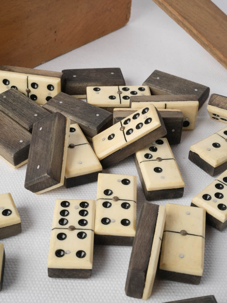 Early 20th-Century Wood and Bone Domino Set - 6¾"