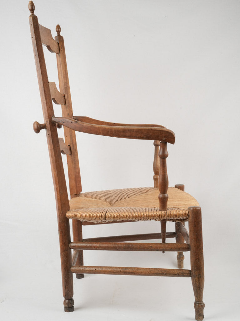 Rustic French straw seat armchair