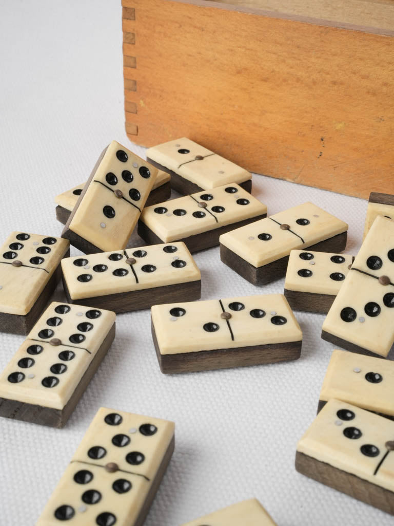 Early 20th-Century Wood and Bone Domino Set - 6¾"
