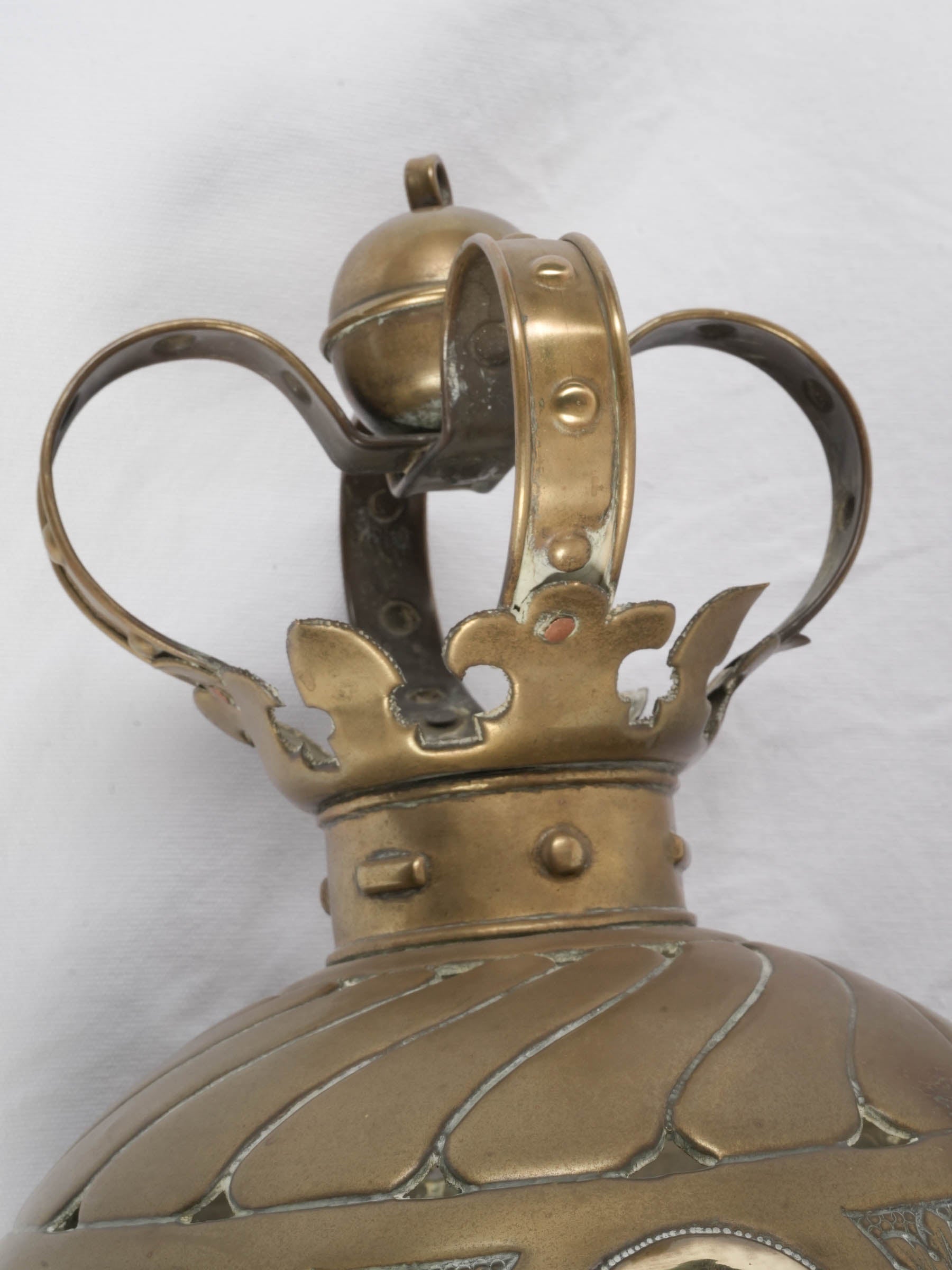 Large Repoussé Brass Lantern with Crown Detail, c. 1900 - 39"