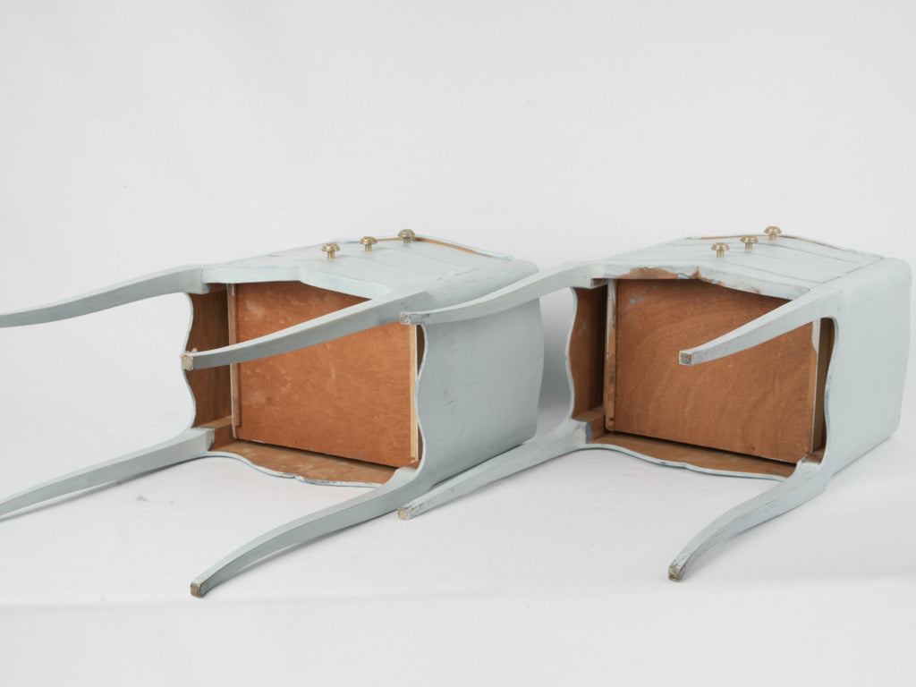 Delicate French blue patina nightstands