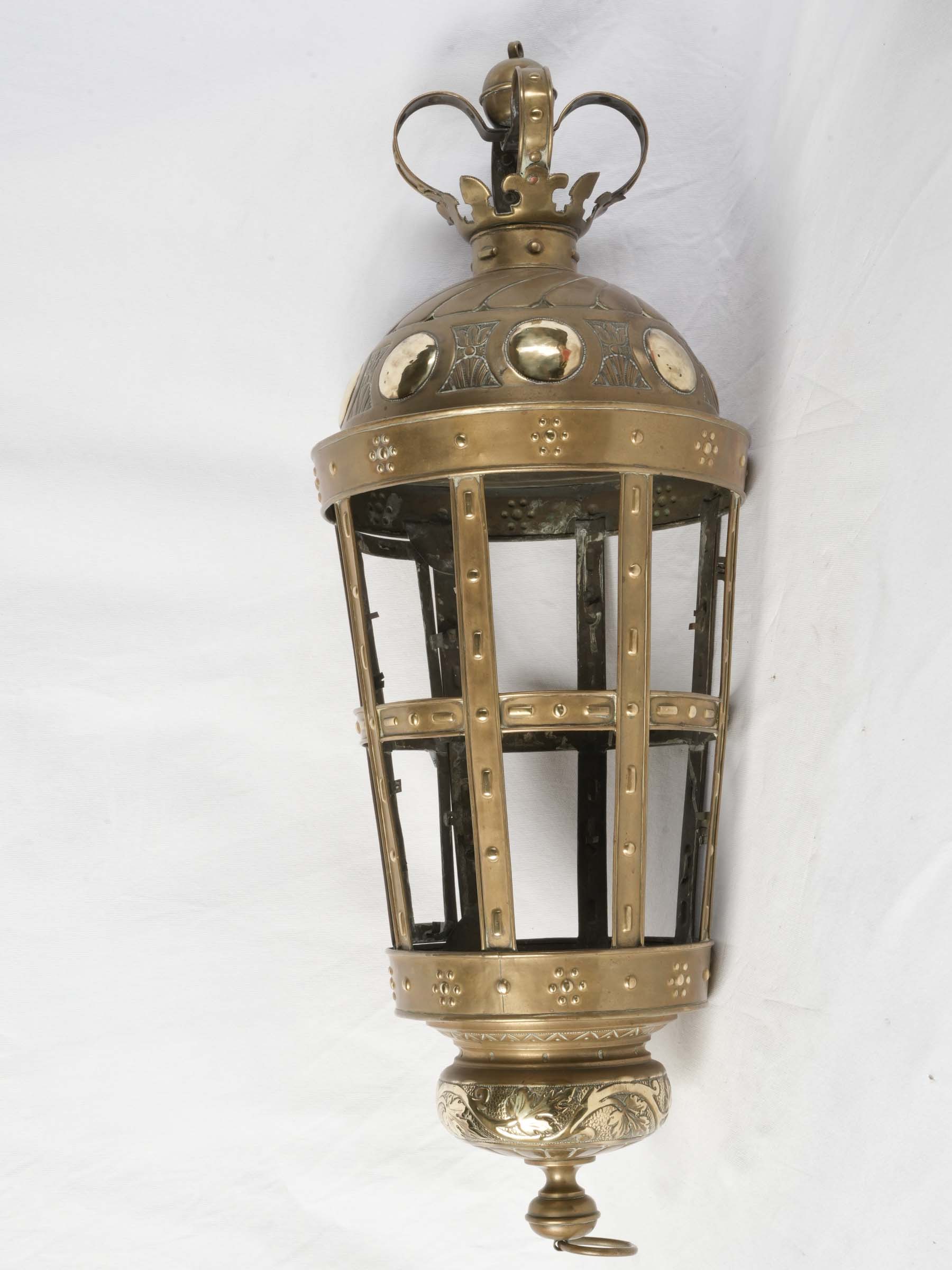 Large Repoussé Brass Lantern with Crown Detail, c. 1900 - 39"