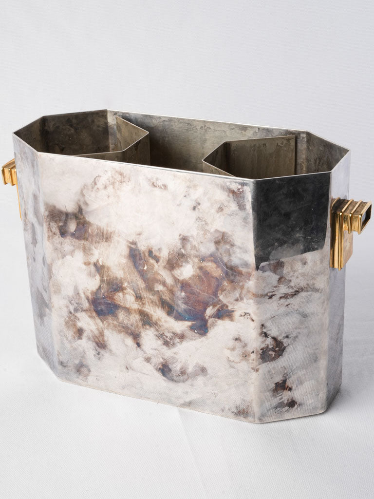 French Art Deco Silver Plated Wine Cooler W/ Divider Circa 1930 - 8¾"