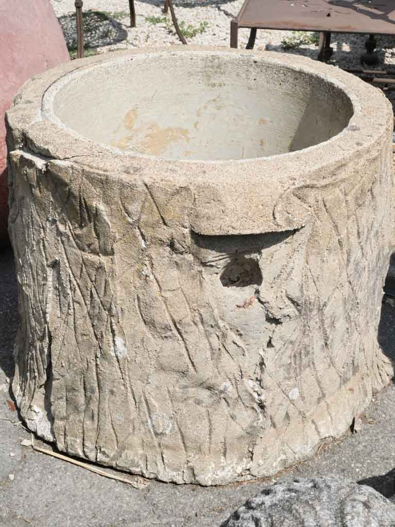 Pair of Large French Faux-Bois Concrete Planters - 21¾" x 27½"
