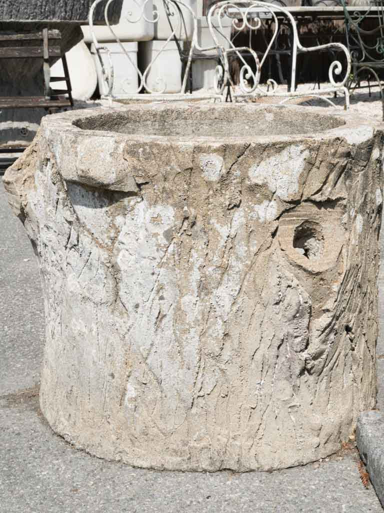 Pair of Large French Faux-Bois Concrete Planters - 21¾" x 27½"