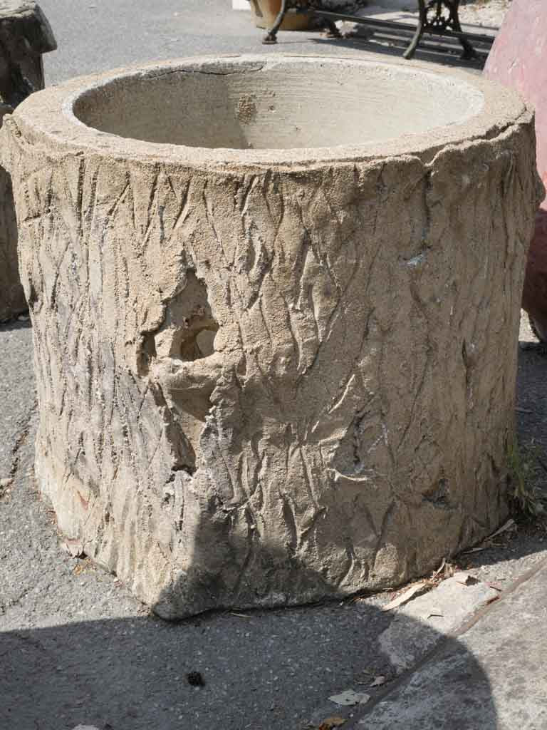 Pair of Large French Faux-Bois Concrete Planters - 21¾" x 27½"