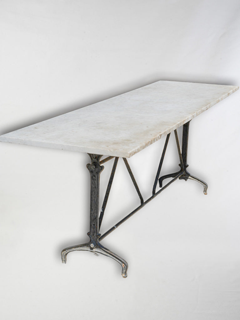 Large Art Deco French Bistro Table W/ Cast Iron Base & Marble Top - 85" x 23¾"