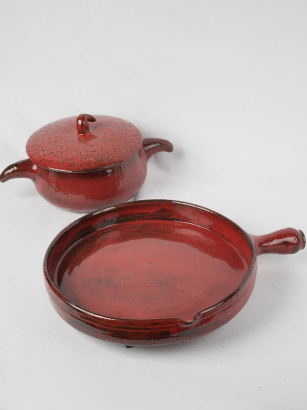 Vintage large red pottery Soupiere
