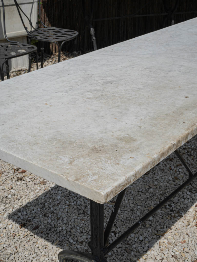 Large Art Deco French Bistro Table W/ Cast Iron Base & Marble Top - 85" x 23¾"