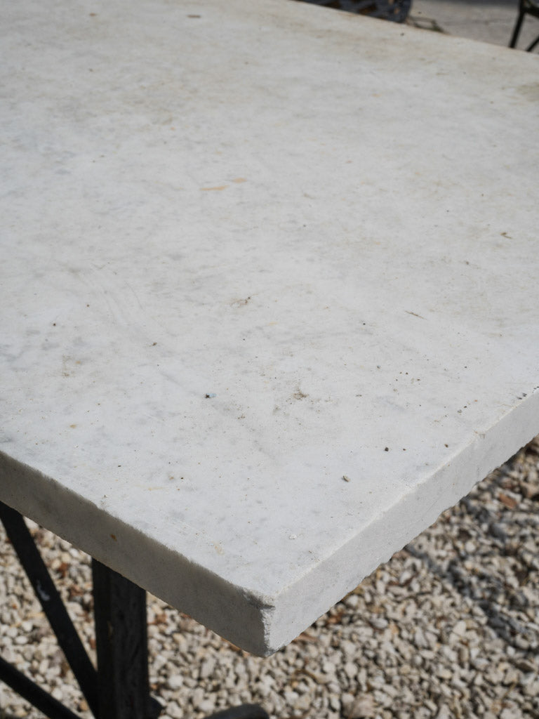 Large Art Deco French Bistro Table W/ Cast Iron Base & Marble Top - 85" x 23¾"