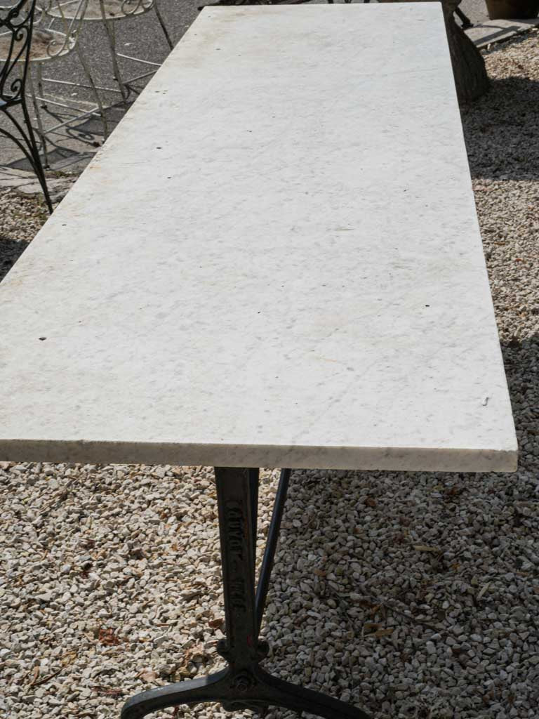 Large Art Deco French Bistro Table W/ Cast Iron Base & Marble Top - 85" x 23¾"