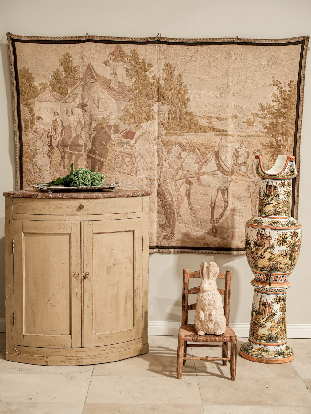 Rustic wood provincial corner cabinet