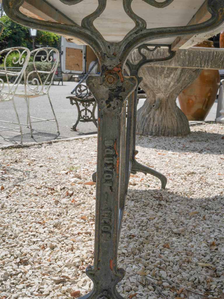 Large Art Deco French Bistro Table W/ Cast Iron Base & Marble Top - 85" x 23¾"