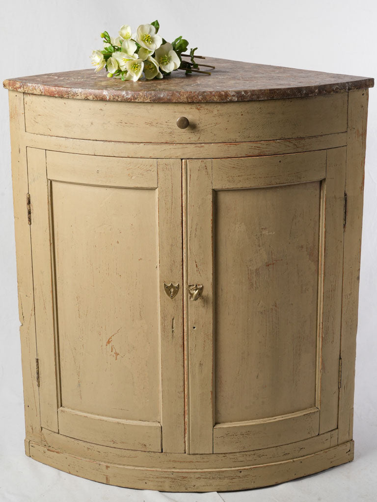 19th-Century French Provençal Curved Corner Cabinet W/ Faux-Marble Top