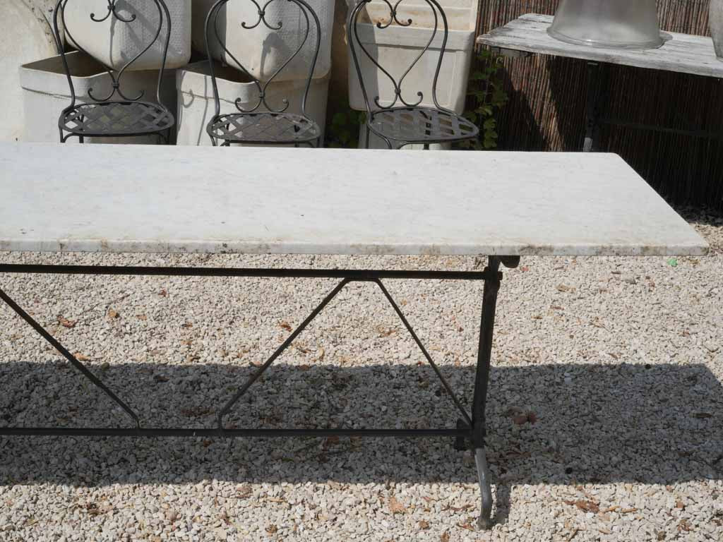 Large Art Deco French Bistro Table W/ Cast Iron Base & Marble Top - 85" x 23¾"