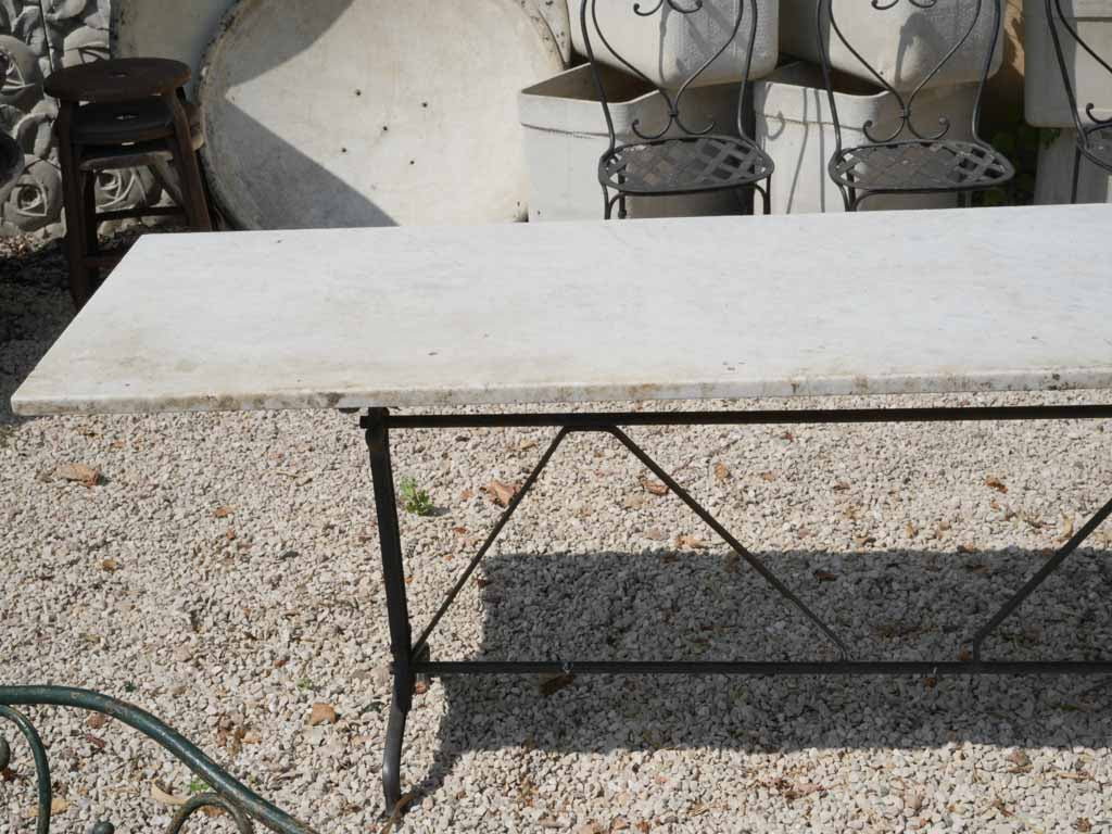 Large Art Deco French Bistro Table W/ Cast Iron Base & Marble Top - 85" x 23¾"