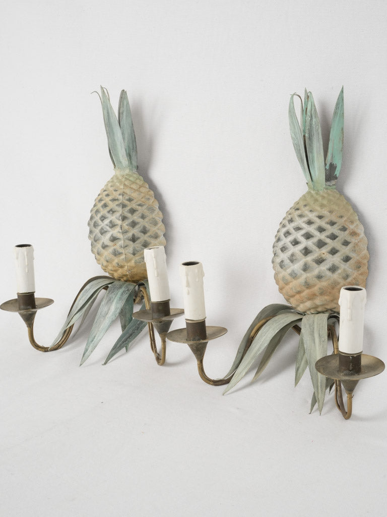 Charming patina tole decorative sconces