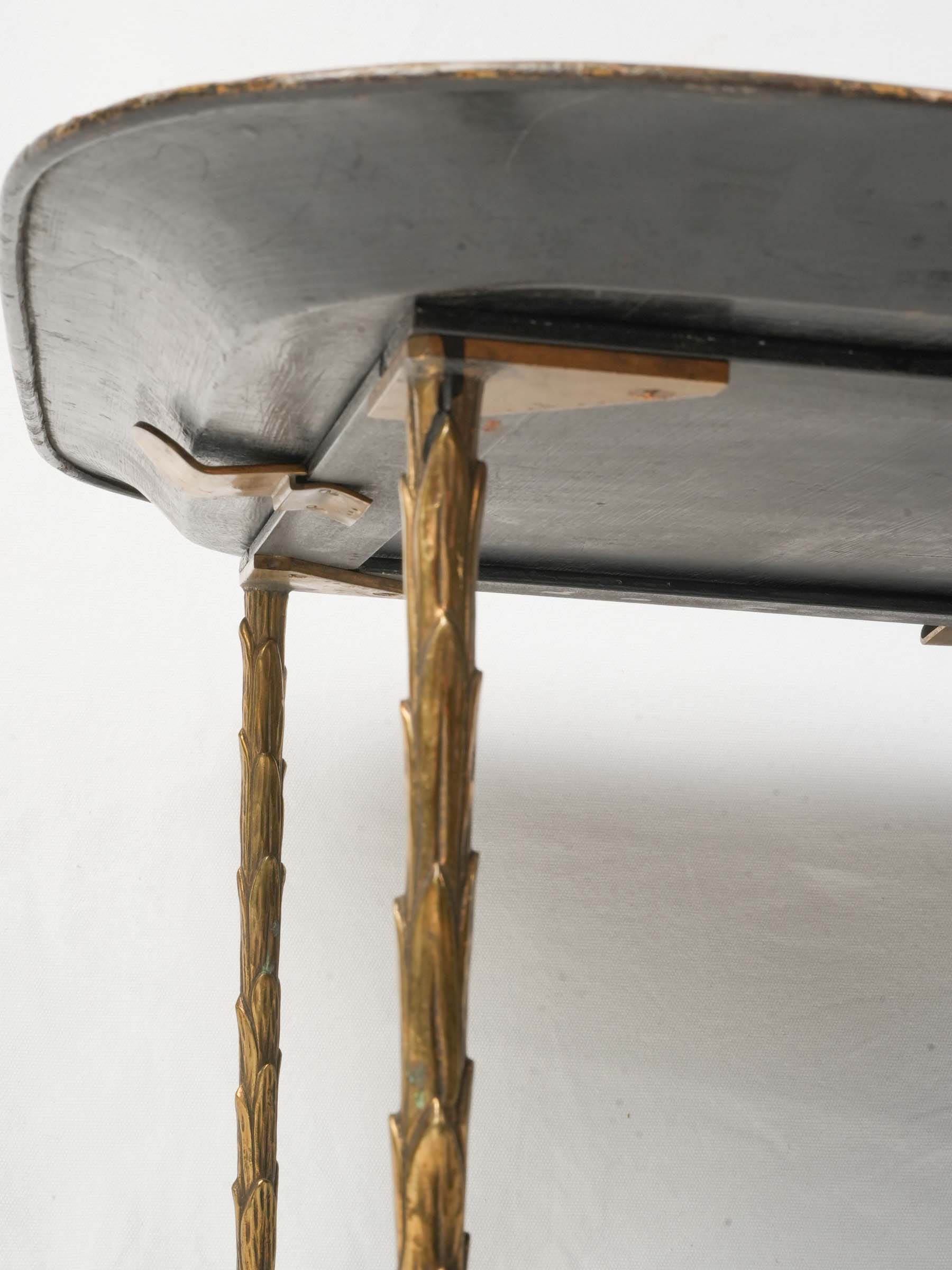 Elegant Gilt Brass Coffee Table w/ Hand-Painted Chinoiserie Tray, circa 1950 - 17¼" x 31½" x 24¾"