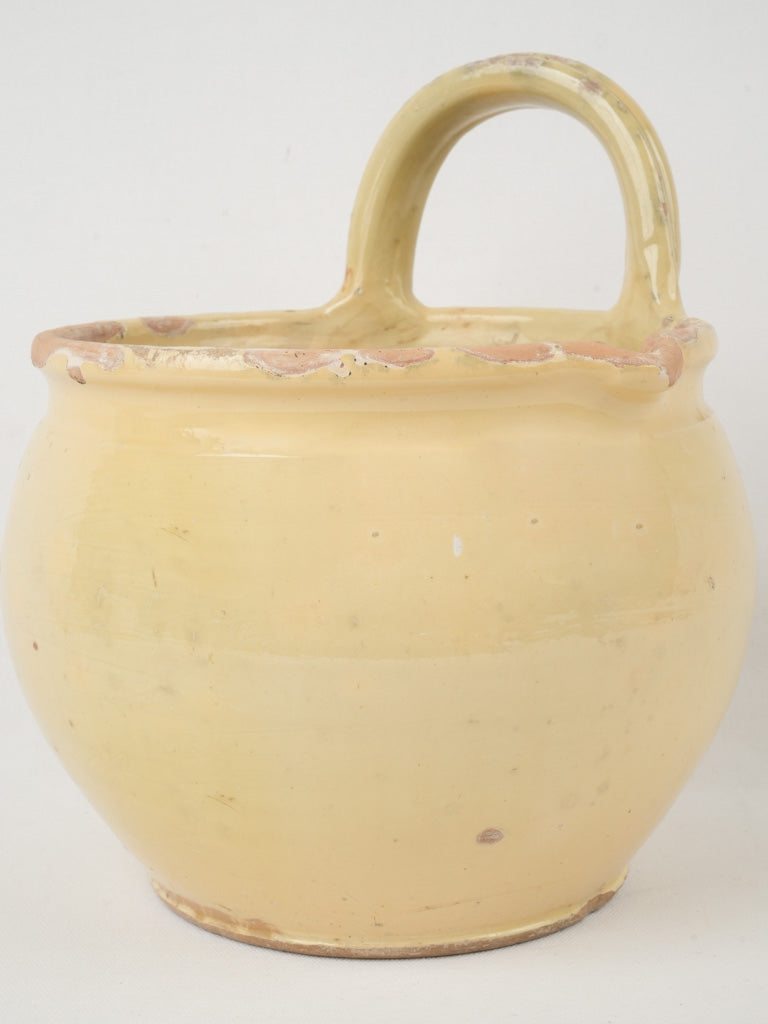 Antique French pale yellow milking pot