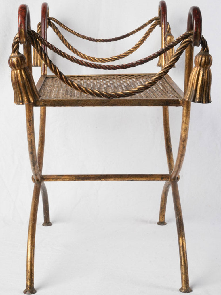 Elegant mid-century stool, tassel accents