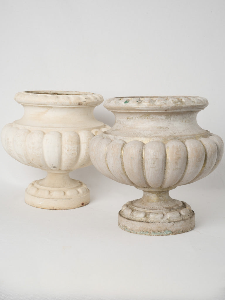 Antique white-washed French Medici urns