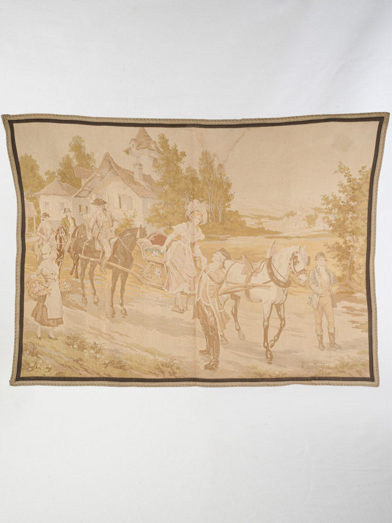 Antique woven tapestry with pastoral scene