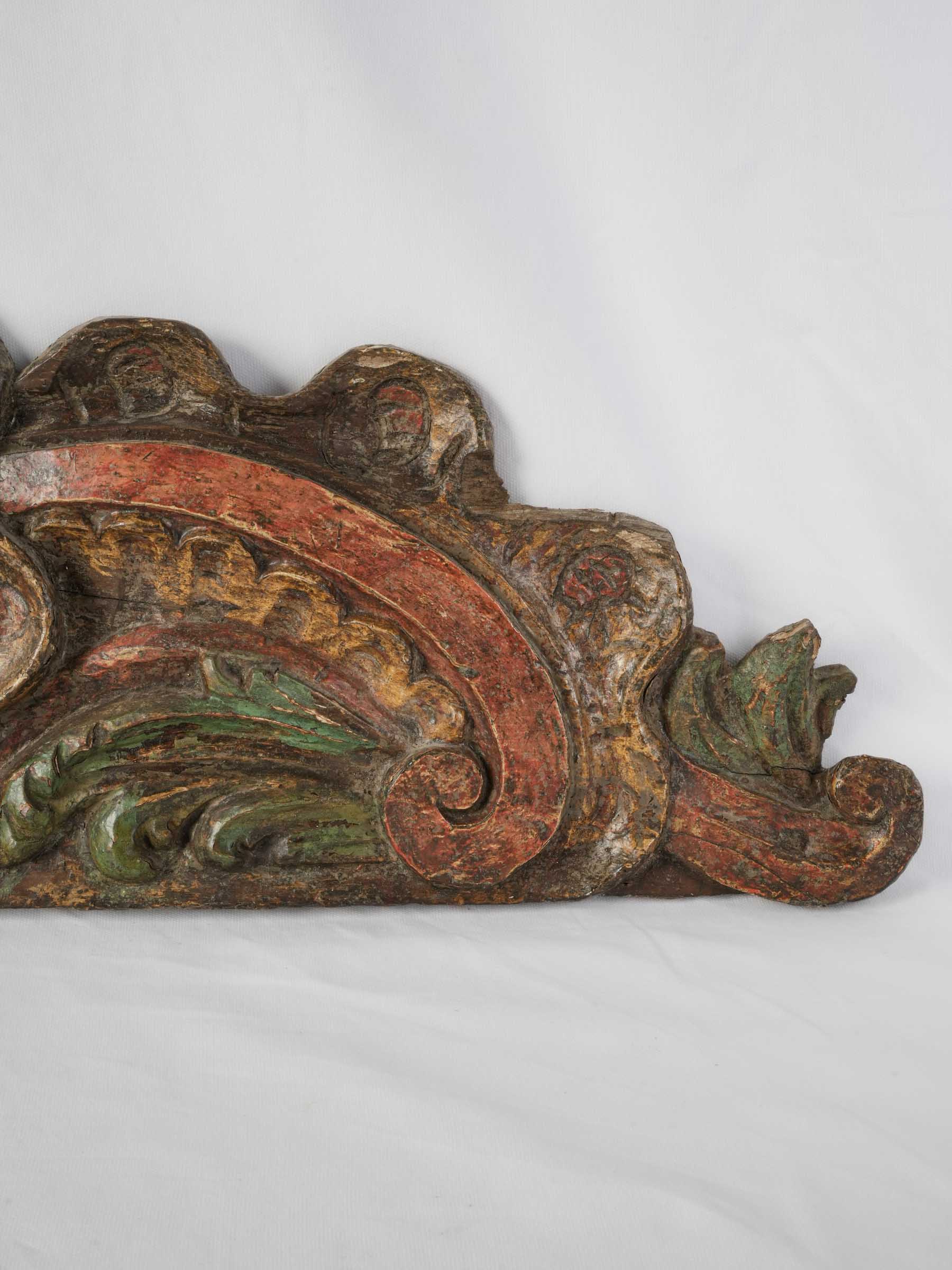 18th-Century Spanish Carved Overdoor Panel w/ Warrior Medallion- 15" x 50¾"