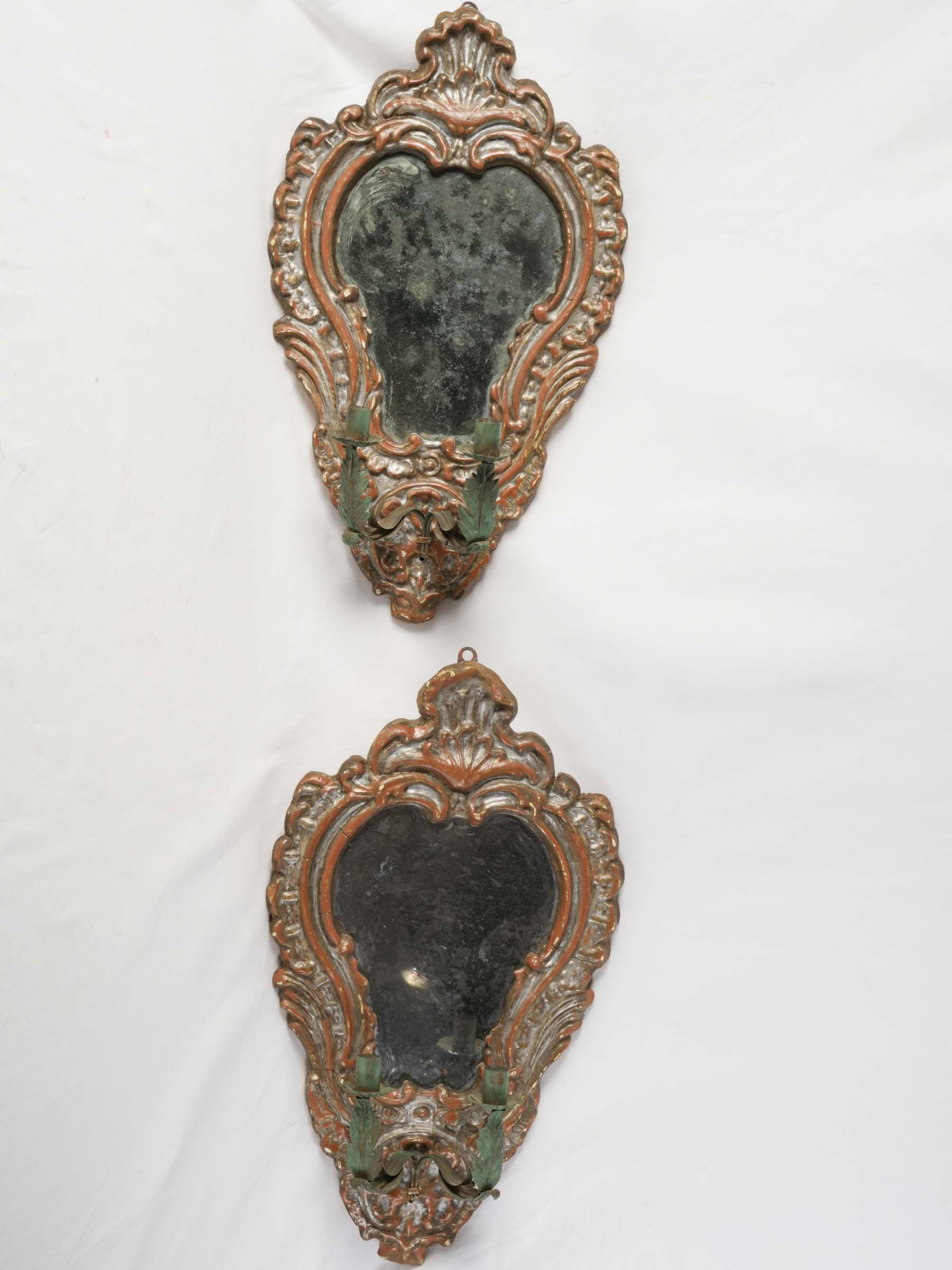 Rare Pair of 18th-Century Italian Mirror-Backed Candle Sconces - 26¾"x 16½"