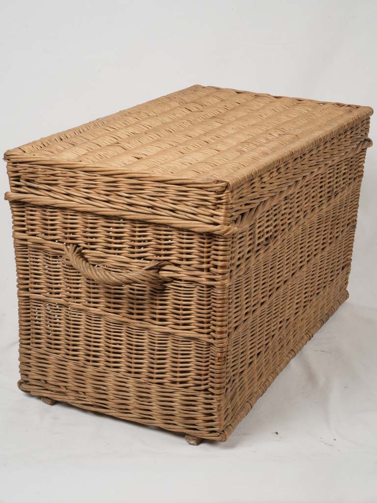 Aged patina French wicker trunk