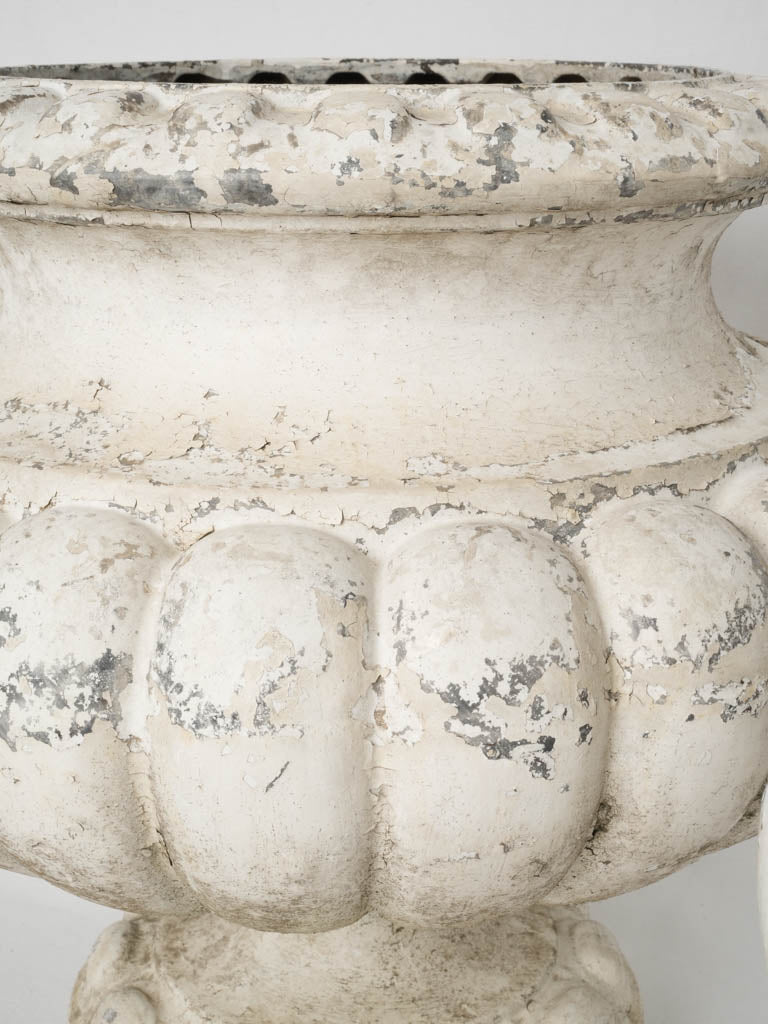 Early-1900s patinated white garden urns