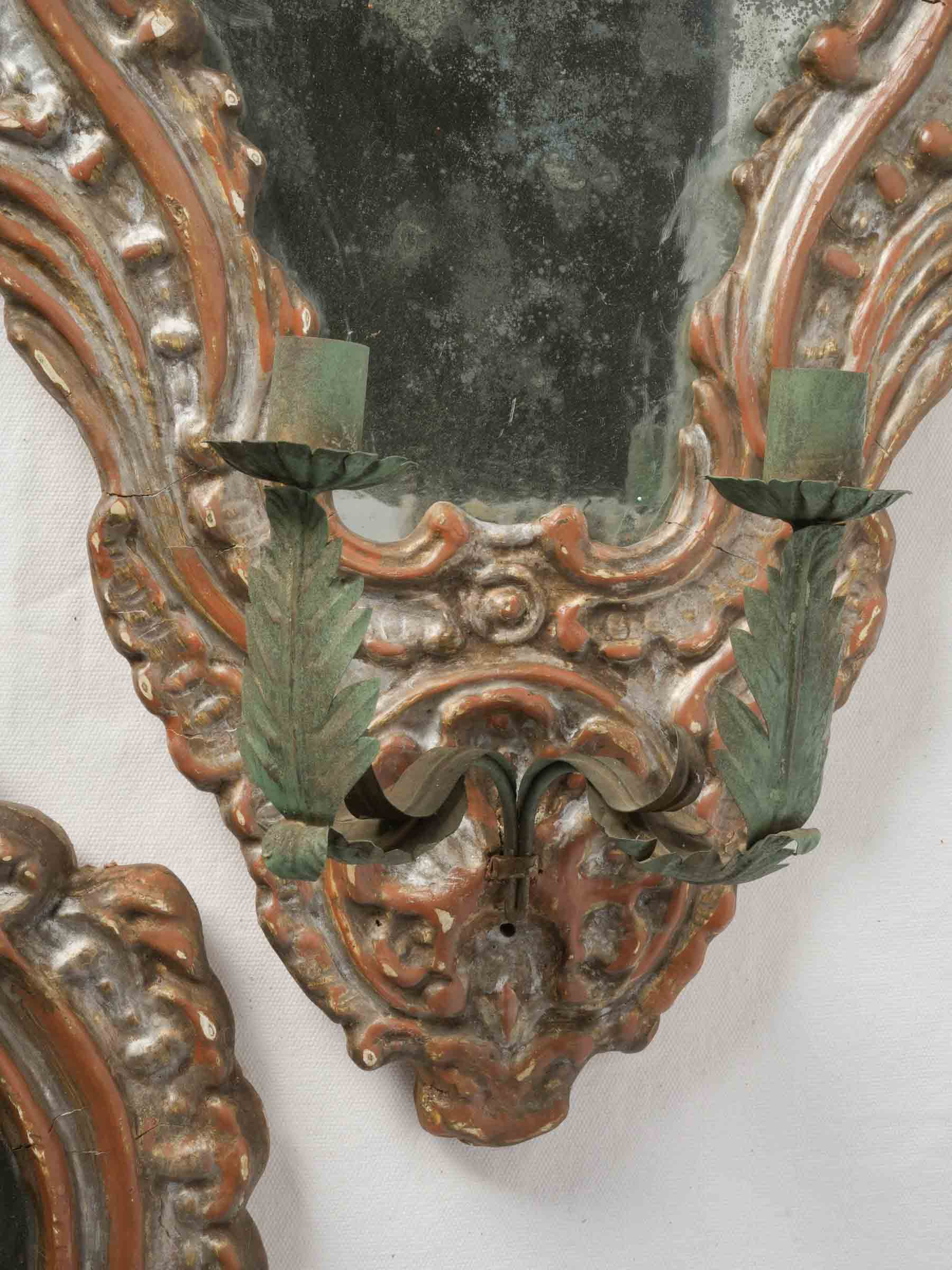 Rare Pair of 18th-Century Italian Mirror-Backed Candle Sconces - 26¾"x 16½"
