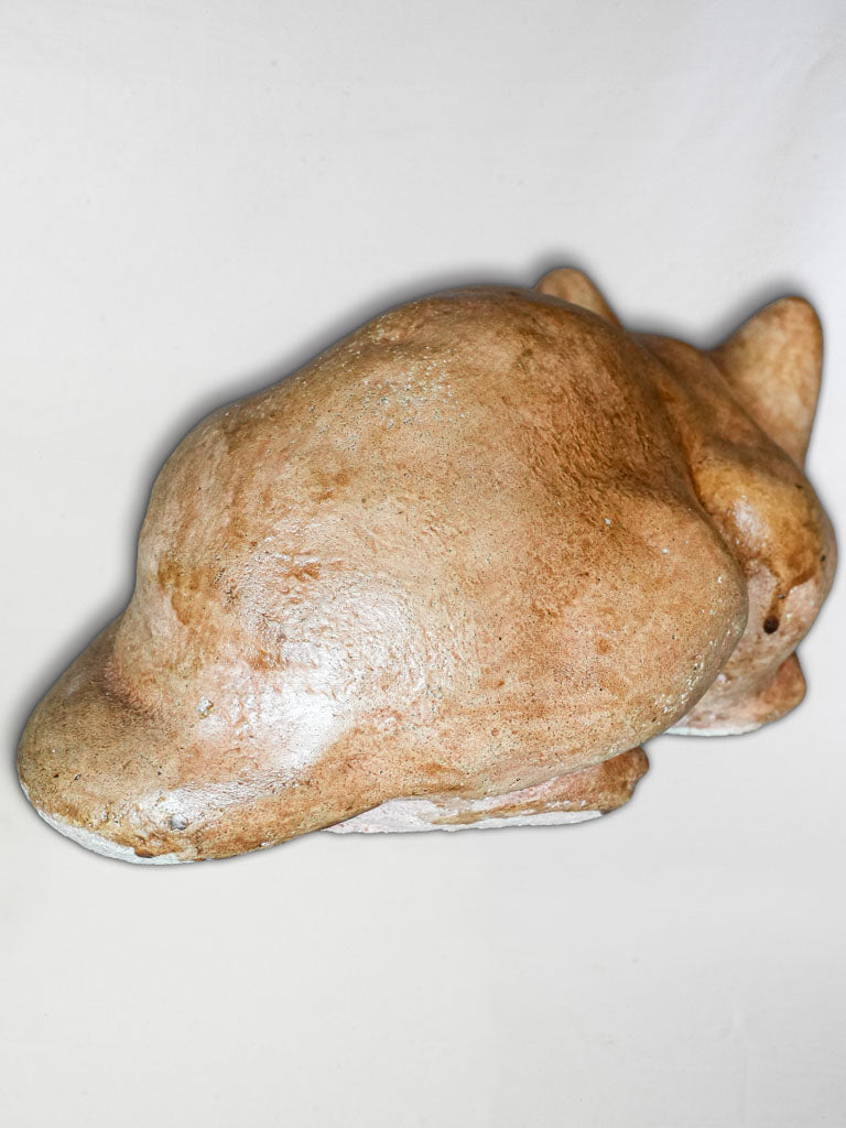 Expressive 1930s French Terracotta Cat w/ Sulfide Glass Eyes - 13¾"
