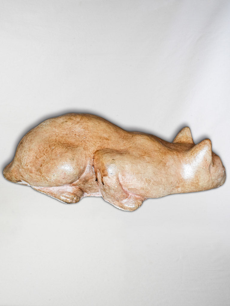 Expressive 1930s French Terracotta Cat w/ Sulfide Glass Eyes - 13¾"