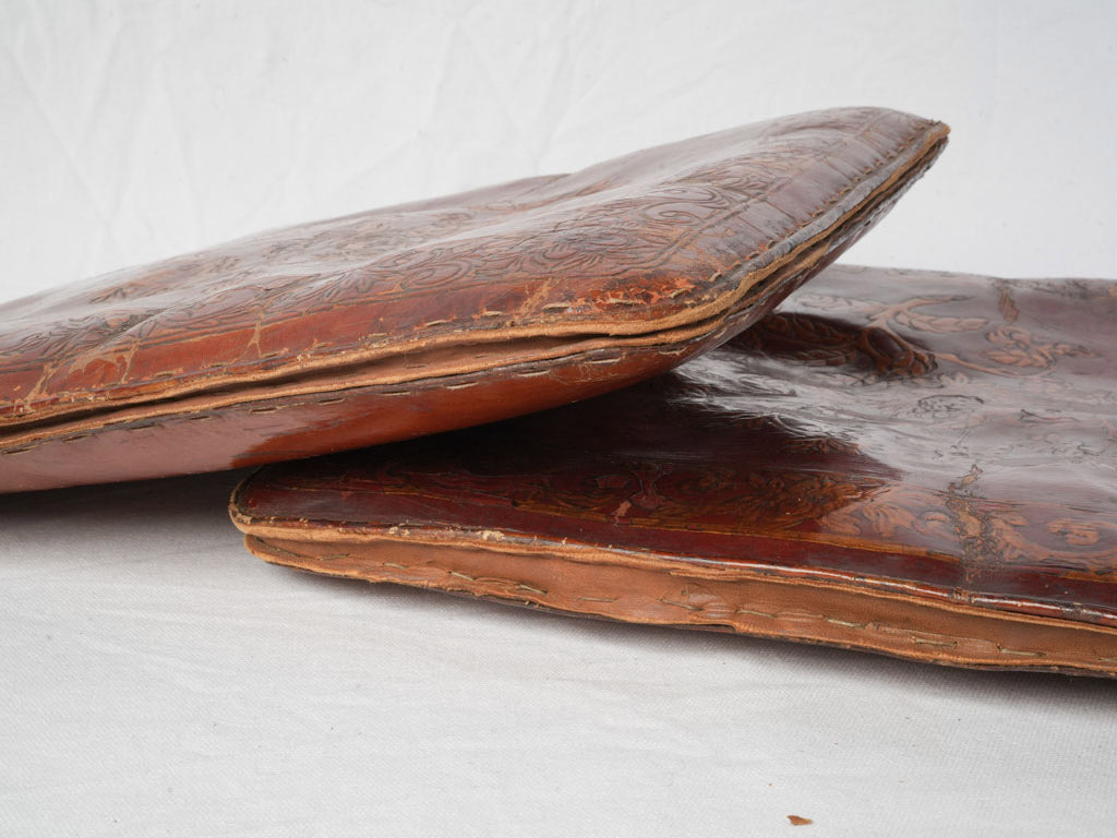 Authentic antique leather cushions set