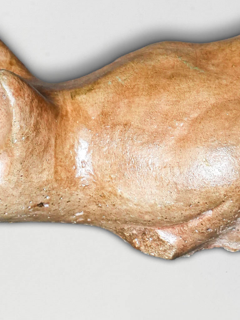 Expressive 1930s French Terracotta Cat w/ Sulfide Glass Eyes - 13¾"