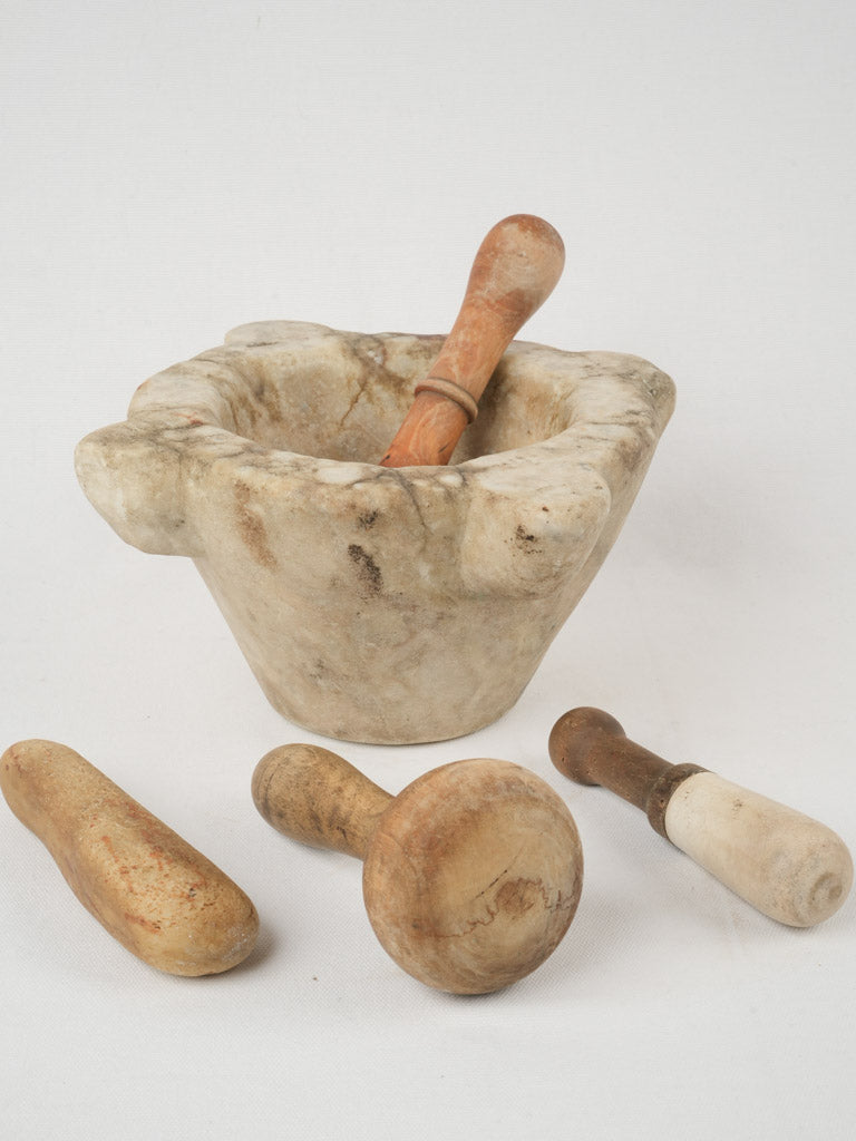 Antique marble mortar with pestles