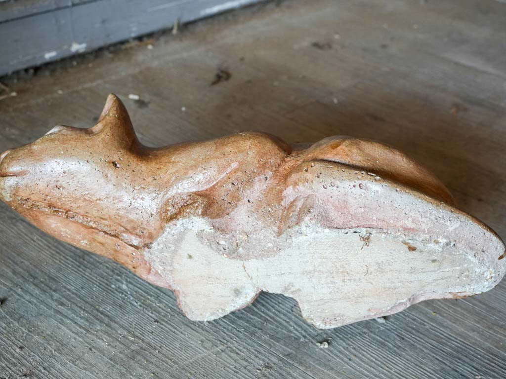 Expressive 1930s French Terracotta Cat w/ Sulfide Glass Eyes - 13¾"