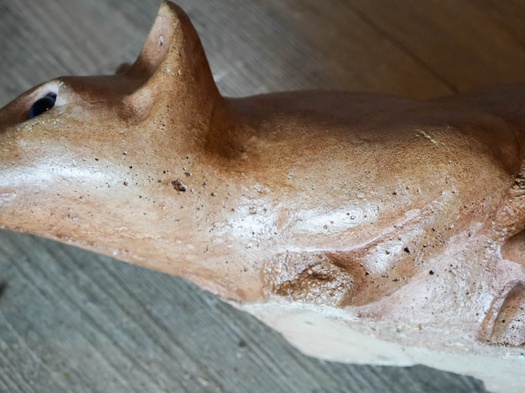 Expressive 1930s French Terracotta Cat w/ Sulfide Glass Eyes - 13¾"