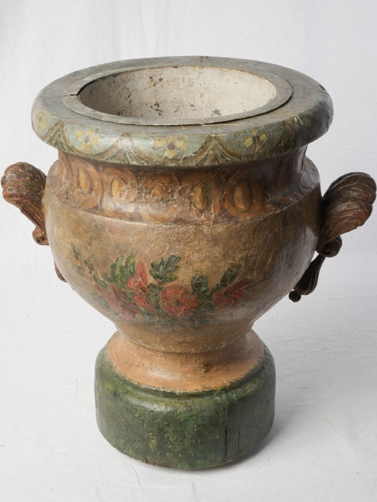 Tactile carved wood cachepot