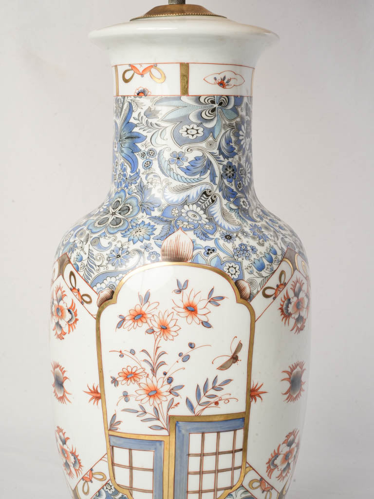 Pair of Tall Mid-20th Century Limoges Porcelain Chinoiserie Lamps w/ Jute Shades - 33"