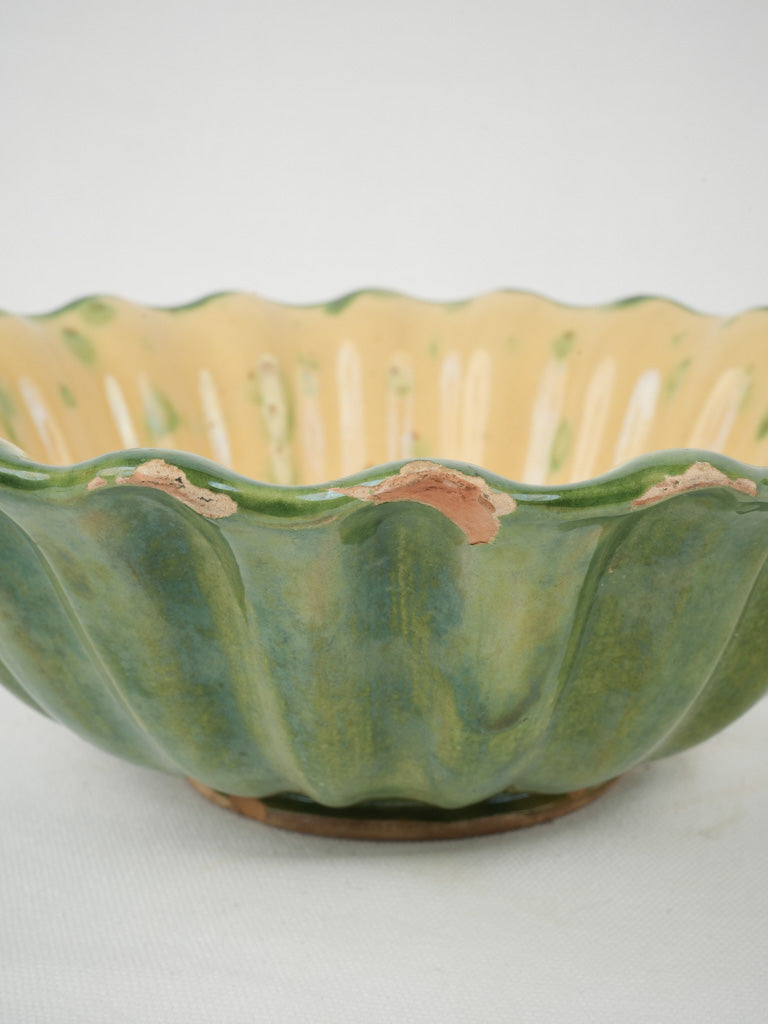 Unique green and yellow ceramic bowl