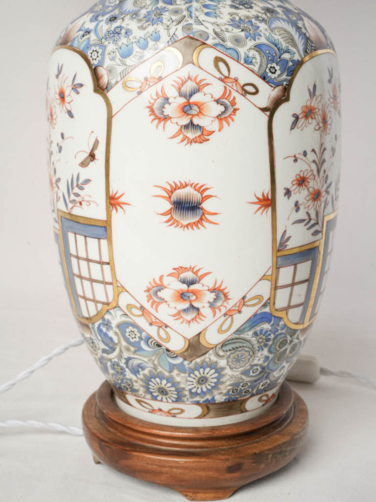 Pair of Tall Mid-20th Century Limoges Porcelain Chinoiserie Lamps w/ Jute Shades - 33"