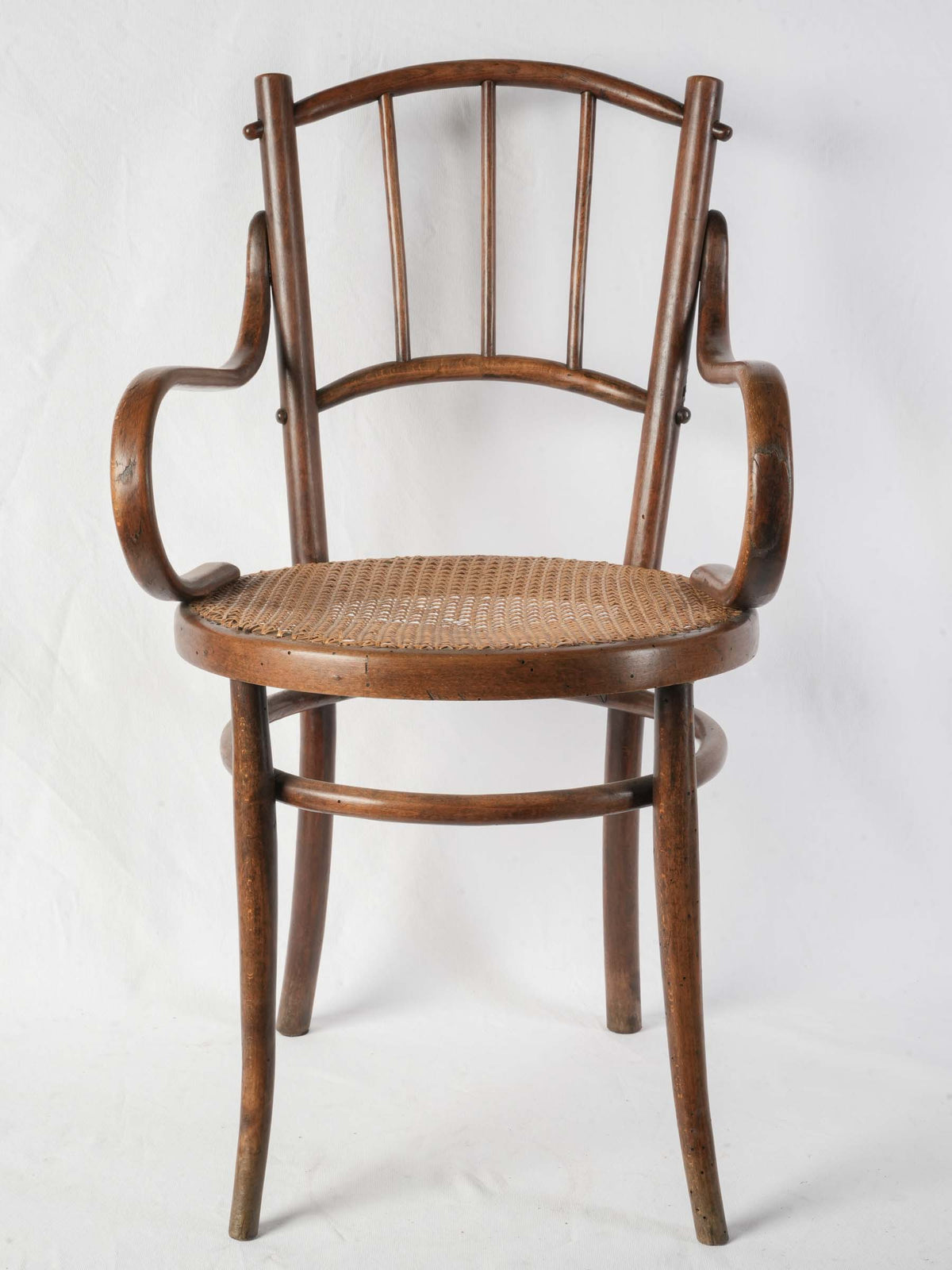 Early 20th-Century Bentwood Desk Armchair with Caned Seat