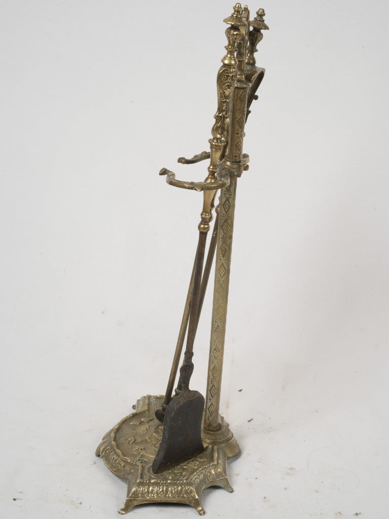 Graceful patina bronze fireplace tools
