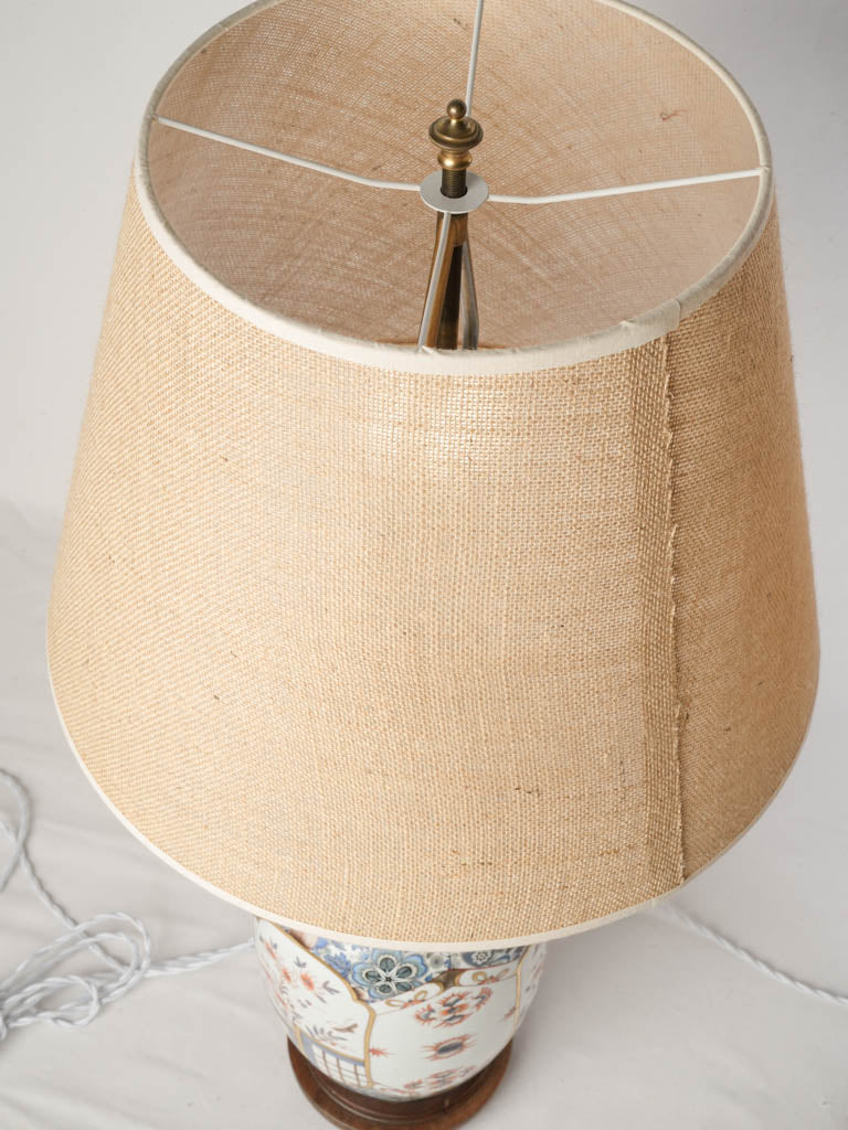 Pair of Tall Mid-20th Century Limoges Porcelain Chinoiserie Lamps w/ Jute Shades - 33"