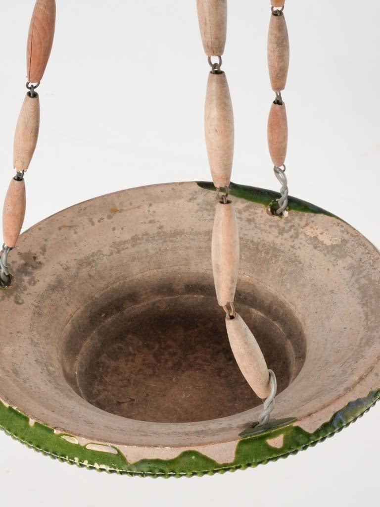Dark green hanging flower planter w/ wooden beads 10¾"
