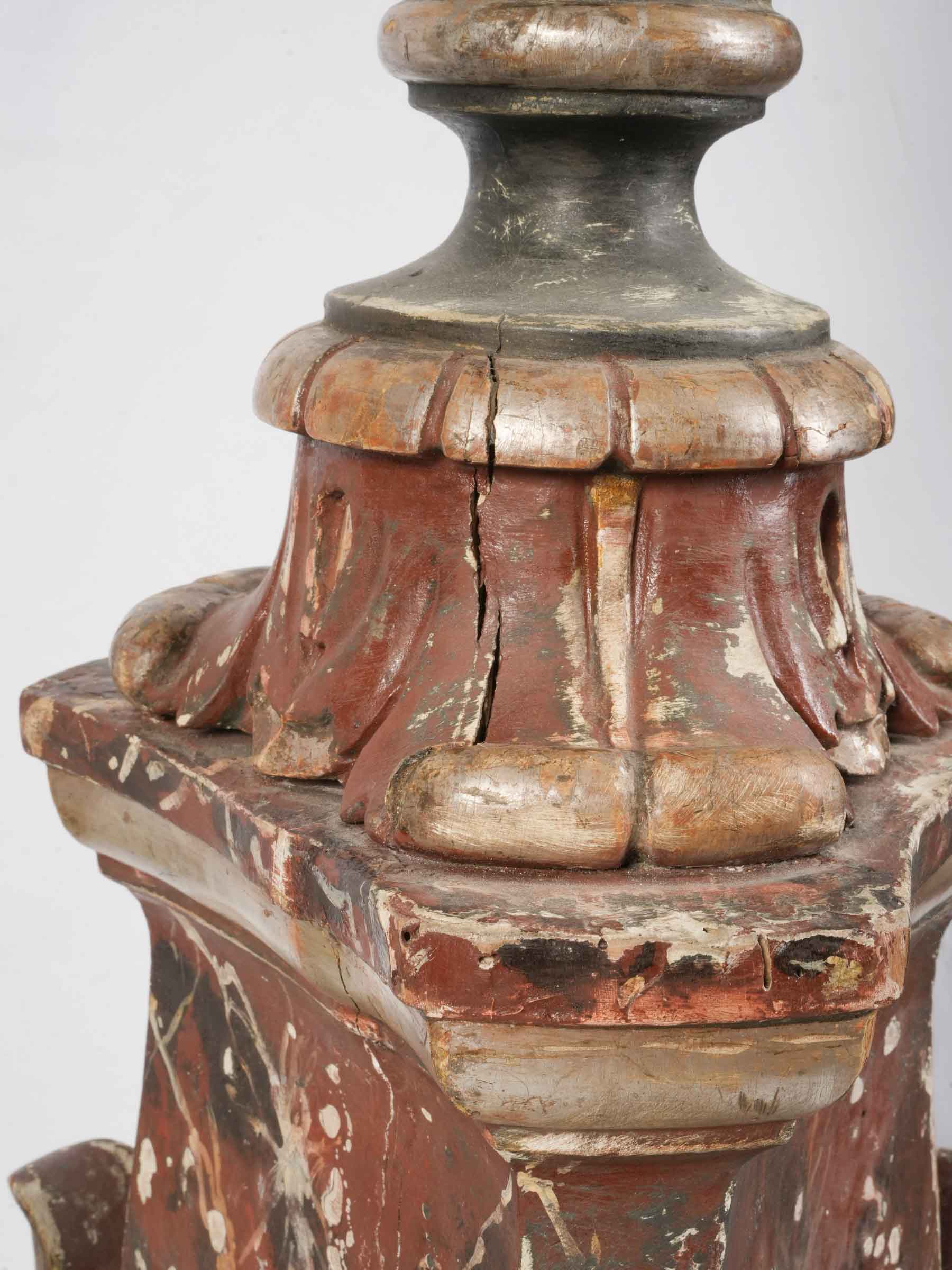 Spectacular Pair of Italian Baroque Polychrome & Silver-Leaf Torcheres, c. 1700 - 68½"
